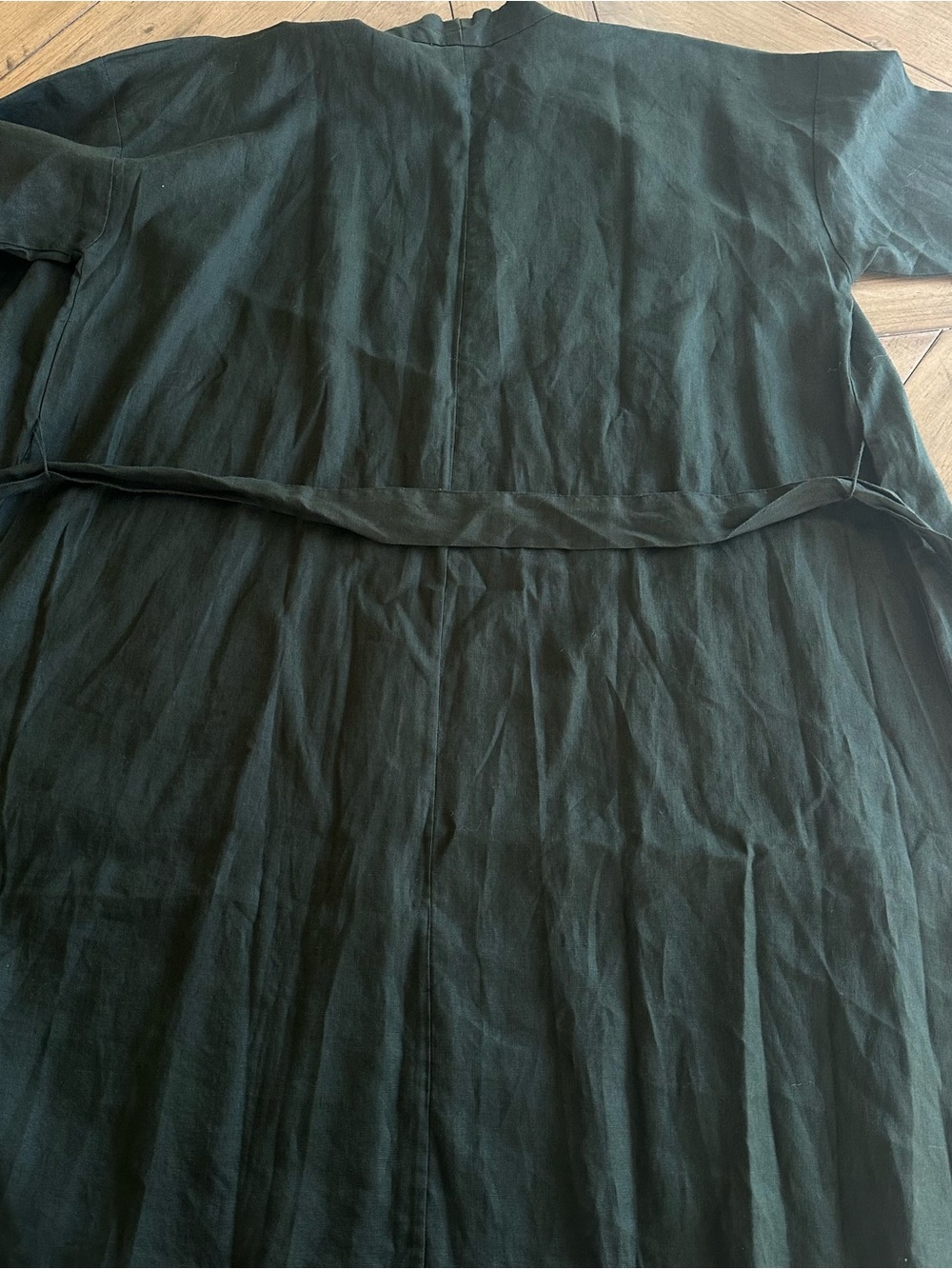 Eileen Fisher Organic Linen Long Kimono Belt Jacket Seaweed Green XS Minimalist - Picture 4 of 9